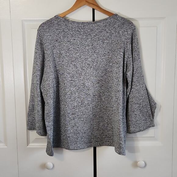 Clara Sun Woo Women's Heathered Gray Sweater Size LG Ruffle Sleeve Neutral USA - Picture 2 of 9